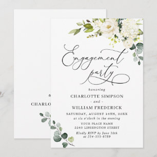 Elegant Eucalyptus White Roses ENGAGEMENT PARTY Invitation