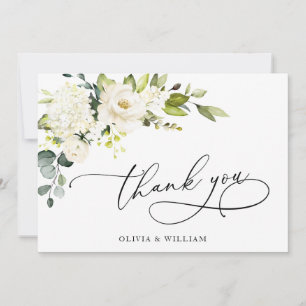 elegant Eucalyptus White Roses Floral Thank You Card