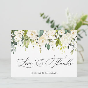 Elegant Eucalyptus White Roses Floral Thank You Card