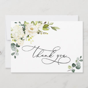 Elegant Eucalyptus White Roses Floral Thank You Card