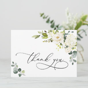 Elegant Eucalyptus White Roses Floral Thank You Card