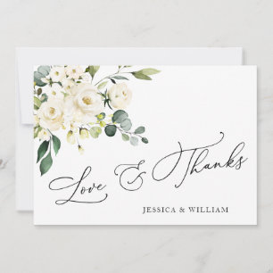 Elegant Eucalyptus White Roses Floral Thank You Card