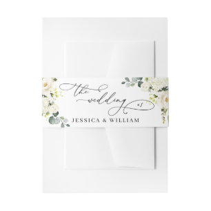 Elegant Eucalyptus White Roses Floral Wedding Invitation Belly Band