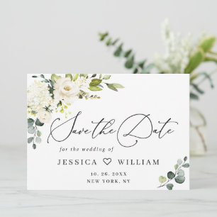 Elegant Eucalyptus White Roses Floral Wedding Save The Date