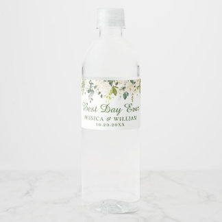 Elegant Eucalyptus White Roses Floral Wedding Water Bottle Label