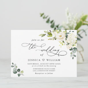 Elegant Eucalyptus White Roses Greenery Wedding Invitation