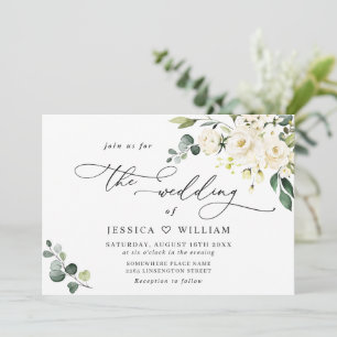 Elegant Eucalyptus White Roses Greenery Wedding Invitation