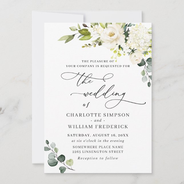 Elegant Eucalyptus White Roses Greenery Wedding Invitation (Front)