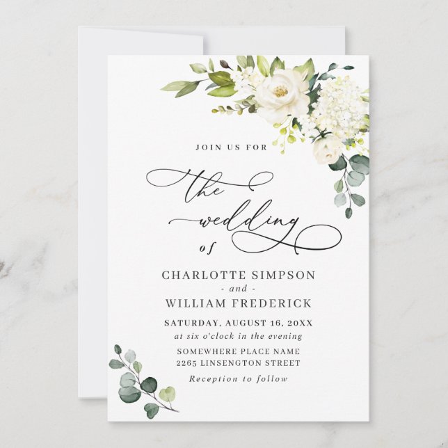 Elegant Eucalyptus White Roses Greenery Wedding Invitation (Front)