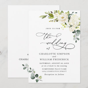 Elegant Eucalyptus White Roses Greenery Wedding Invitation