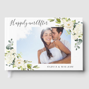 Elegant Eucalyptus White Roses PHOTO Wedding Guest Book
