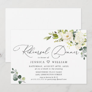 Elegant Eucalyptus White Roses REHEARSAL DINNER Invitation