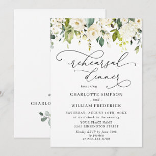 Elegant Eucalyptus White Roses REHEARSAL DINNER Invitation