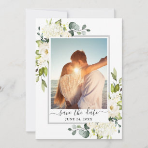 Elegant Eucalyptus White Roses Wedding PHOTO Save The Date