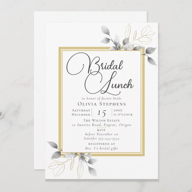 Elegant Eucalyptus Winter Bridal Shower Lunch Invitation (Front/Back)
