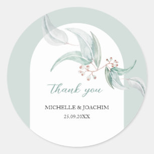 Elegant Eucalyptus With Flowers Watercolor Art Classic Round Sticker