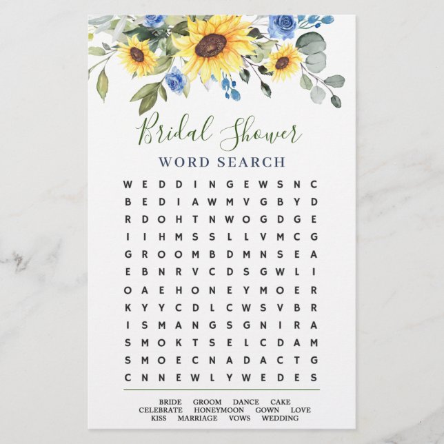 Elegant Eucalyptus Word Search Bridal Shower Game (Front)