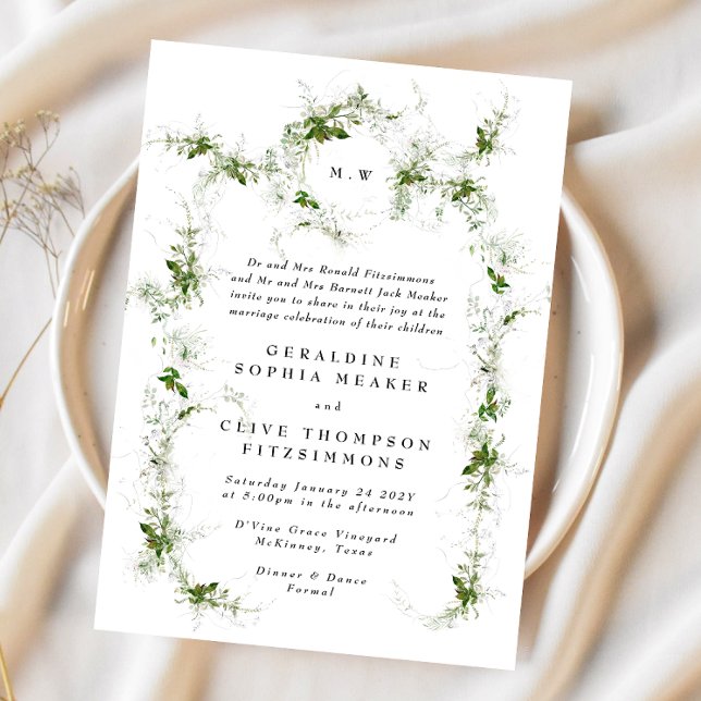 Elegant Eucalyptus Wreath Monogram Wedding Invitation (Creator Uploaded)