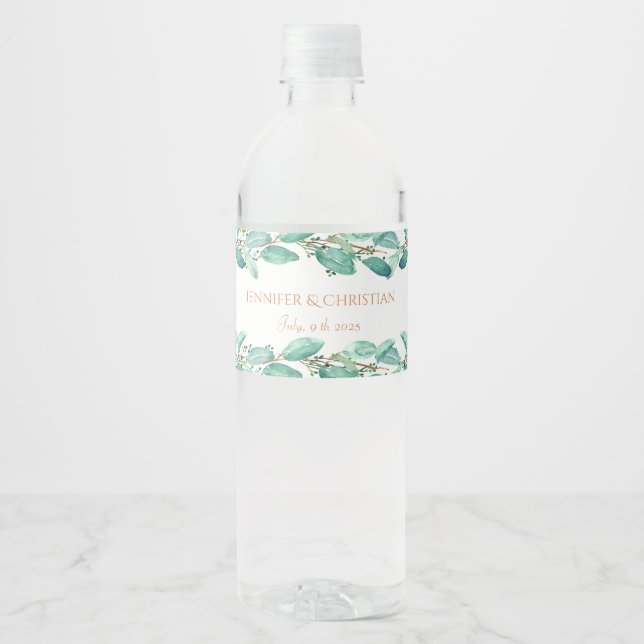 Elegant Eucalyptus Wreath Water Bottle Label (Front)