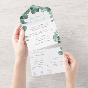 Elegant Eucalyptus Wreath Wedding All In One All I Invitation