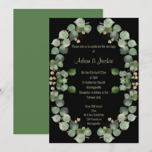 Elegant Eucalyptus Wreath Wedding Black Invitation