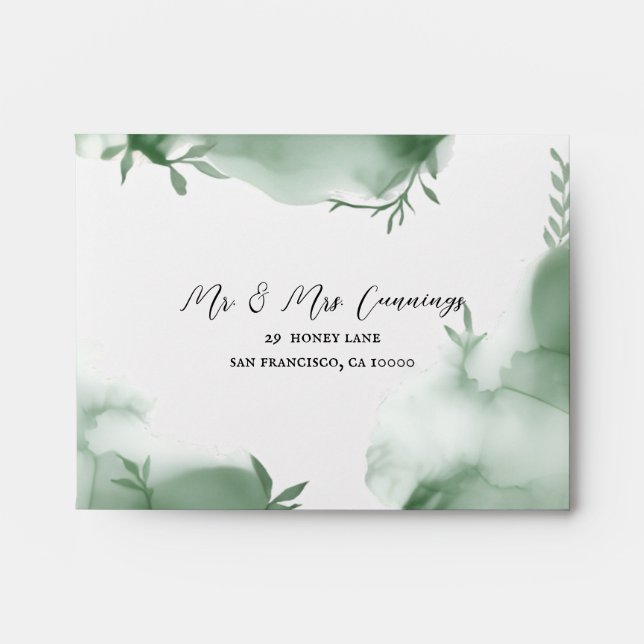 Elegant Eucalytus Greenery Watercolor Wedding Envelope (Front)