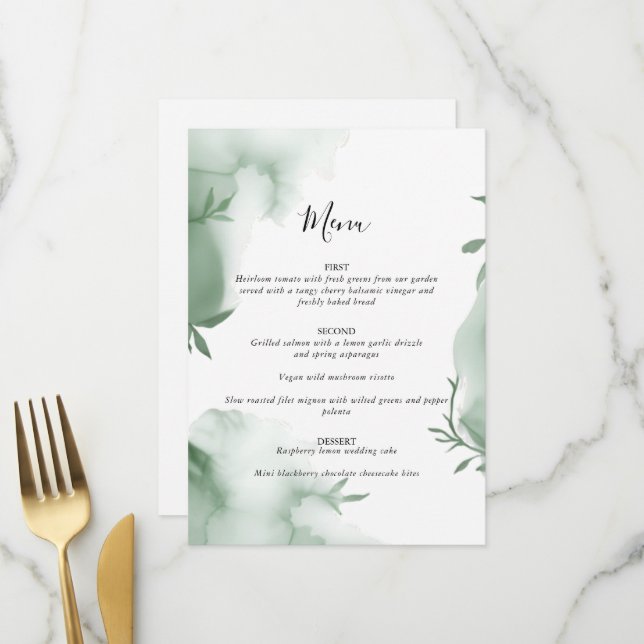 Elegant Eucalytus Greenery Watercolor Wedding Menu (Front/Back In Situ)