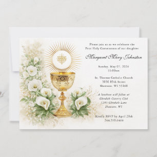 Elegant Eucharist First Communion Floral Invitation