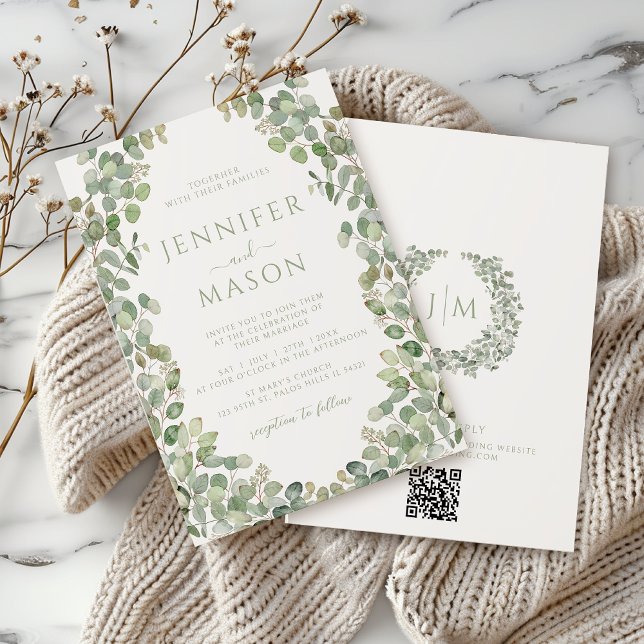 Elegant Eugalyptus Greenery Wreath Wedding Invitation (Creator Uploaded)