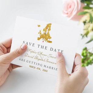 Elegant Europe Map Destination Gold Wedding  Save The Date