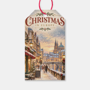Elegant European Christmas Cityscape Holiday Gift Tags
