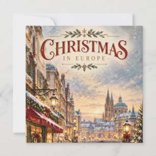 Elegant European Christmas Cityscape Holiday Invitation