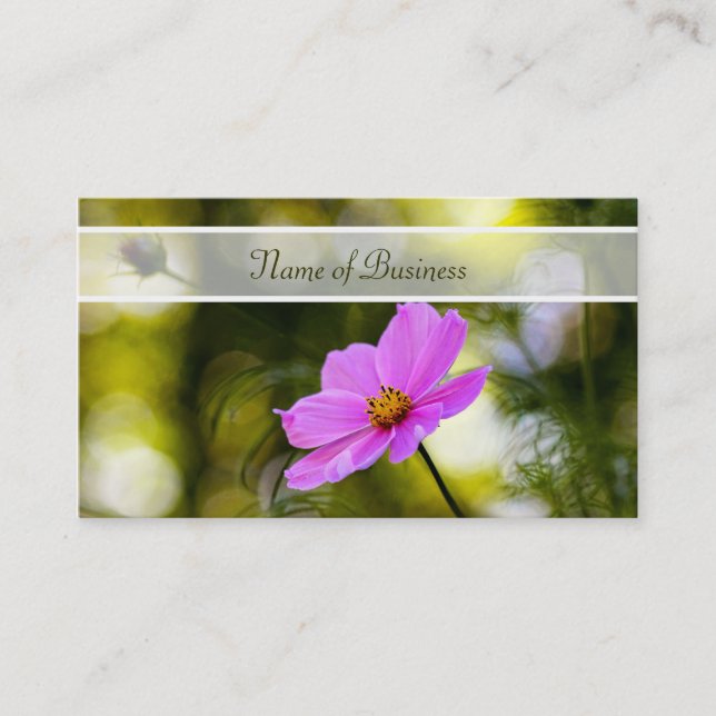 Elegant Evening Pink Cosmos Wildflower With Name Business Card (Front)