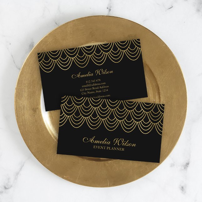 Elegant Event Black Faux Gold Geometric Pattern Business Card (Creator Uploaded)