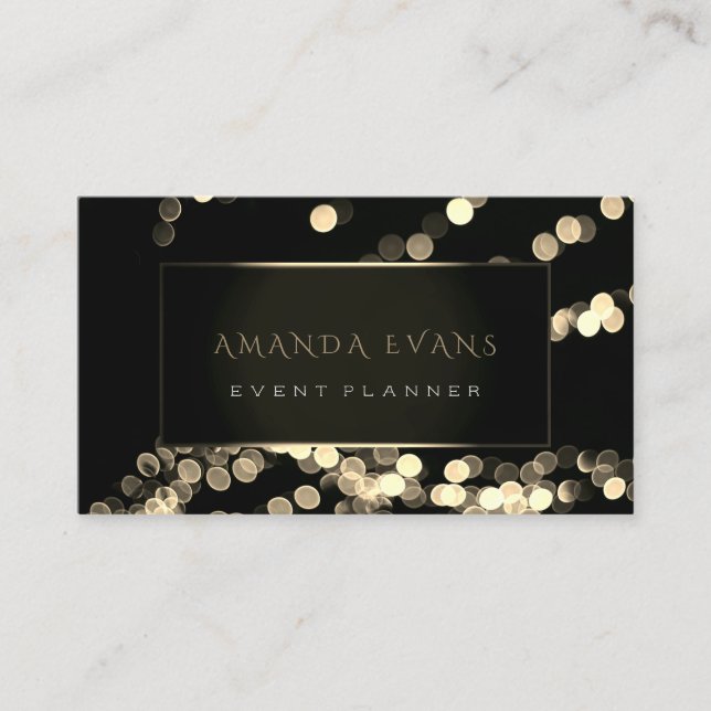 Elegant Event Planner Black Framed Spark Confetti Business Card (Front)