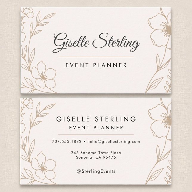 Elegant Event Planner Botanical Blush Black  Business Card (Creator Uploaded)