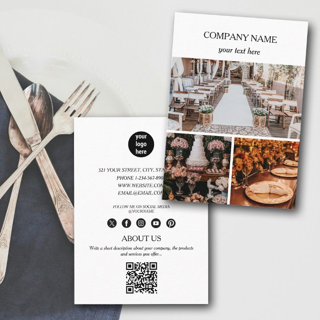 Elegant Event Planning Business 3 Photos QR Code  Business Card (Elegant Event Planning Business 3 Photos QR Code Business Card)