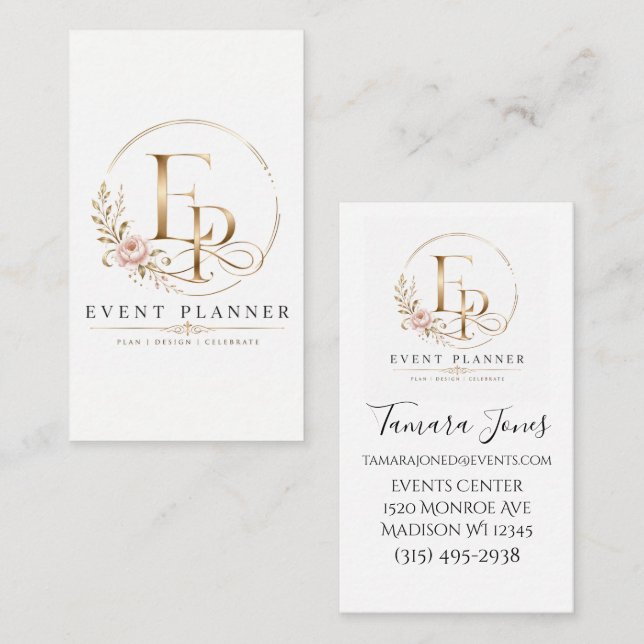 Elegant Events Planner Business Card (Front/Back)
