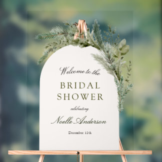 Elegant Evergreen Arch Bridal Shower Welcome Acrylic Sign