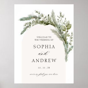 Elegant Evergreen Arch Wedding Welcome Poster