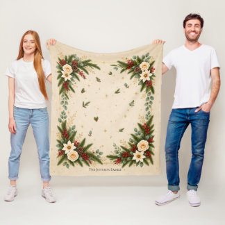 Elegant Evergreen Cranberry Christmas Botanical Fleece Blanket