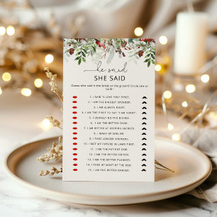 Elegant evergreen He said she said bridal game