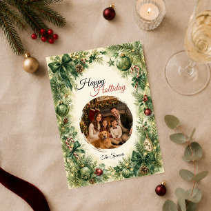 Elegant Evergreen Holiday Family Portrait Card