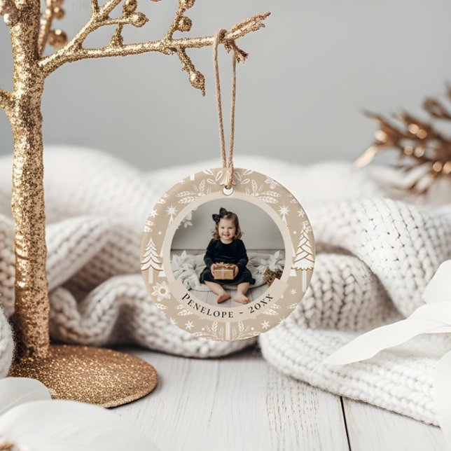 Elegant Evergreen Trees & Floral Photo Christmas Ceramic Tree Decoration (Elegant Evergreen Trees & Floral Photo Christmas Ceramic Ornament)