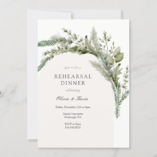 Elegant Evergreen Winter Wedding Rehearsal Dinner Invitation