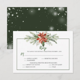 Elegant Evergreens and Poinsettia Christmas RSVP Card