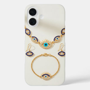 Elegant Evil Eye Jewellery Set Display iPhone 16 Case