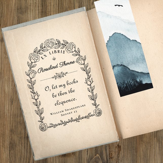 Elegant Ex Libris Library Quote Botanical Rubber Stamp (Creator Uploaded)