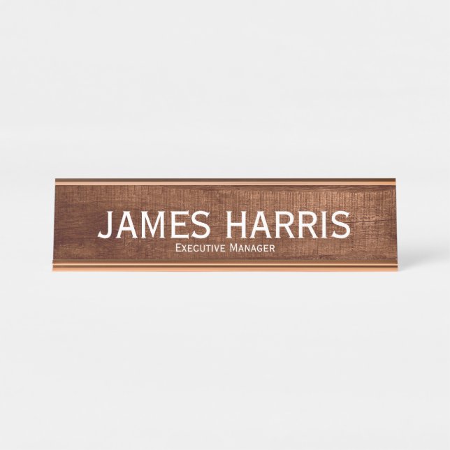 Elegant Executive Manager Wood Texture 2 Desk Name Plate (Front)