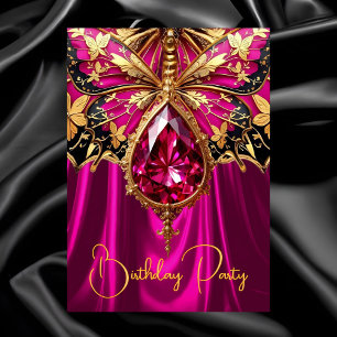 Elegant Exotic Birthday Hot Pink Gold Jewel Invitation